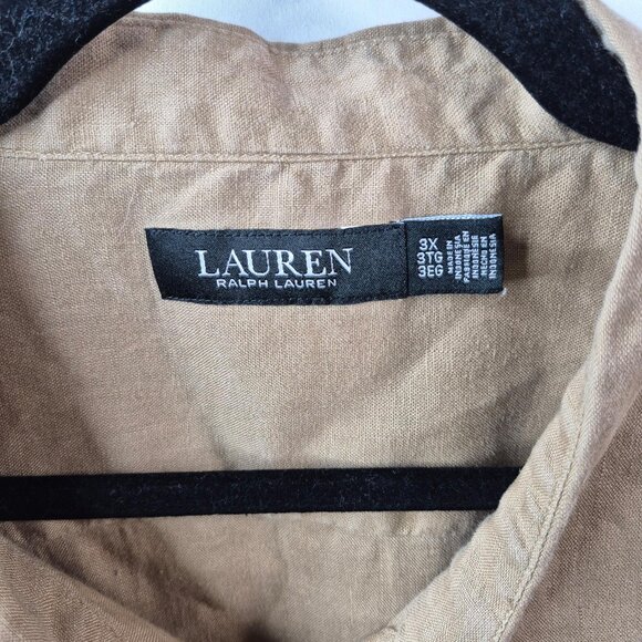 Lauren Ralph Lauren Top Womens 3X Beige 100% Linen Button Up Shirt Long Sleeve - Picture 4 of 8